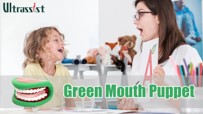 Medium Mouth Hand Puppet with Tongue for Kids Speech Therapy, Green