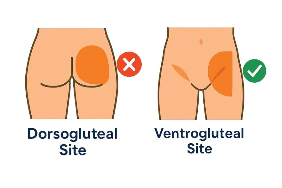 ventrogluteal vs dorsogluteal injection site
