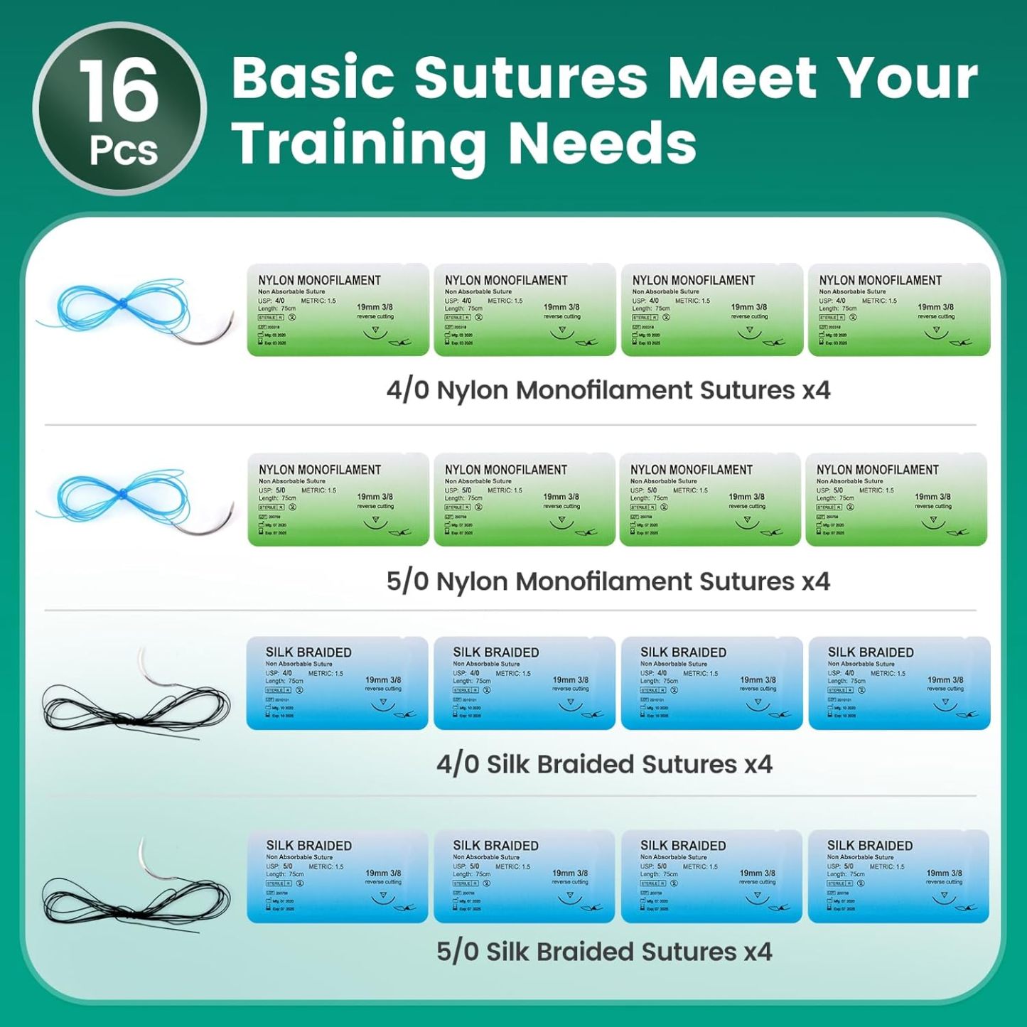 Training Practice Kit with Large Silicone Pad and Pre-Cut Wounds and Suturing Tools