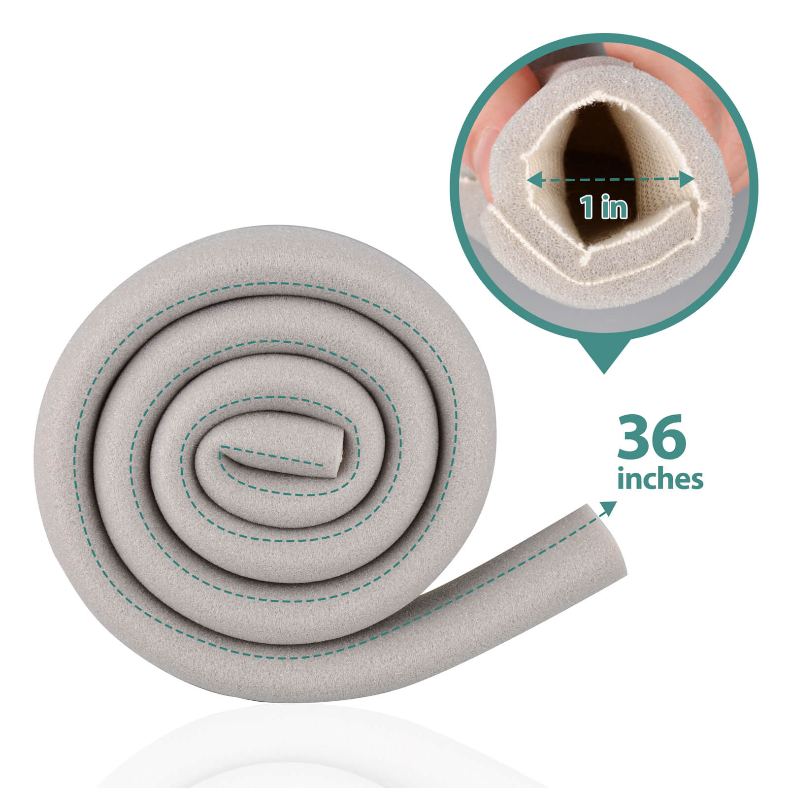 36" Foam Toe Sleeve with Overlap, Grey