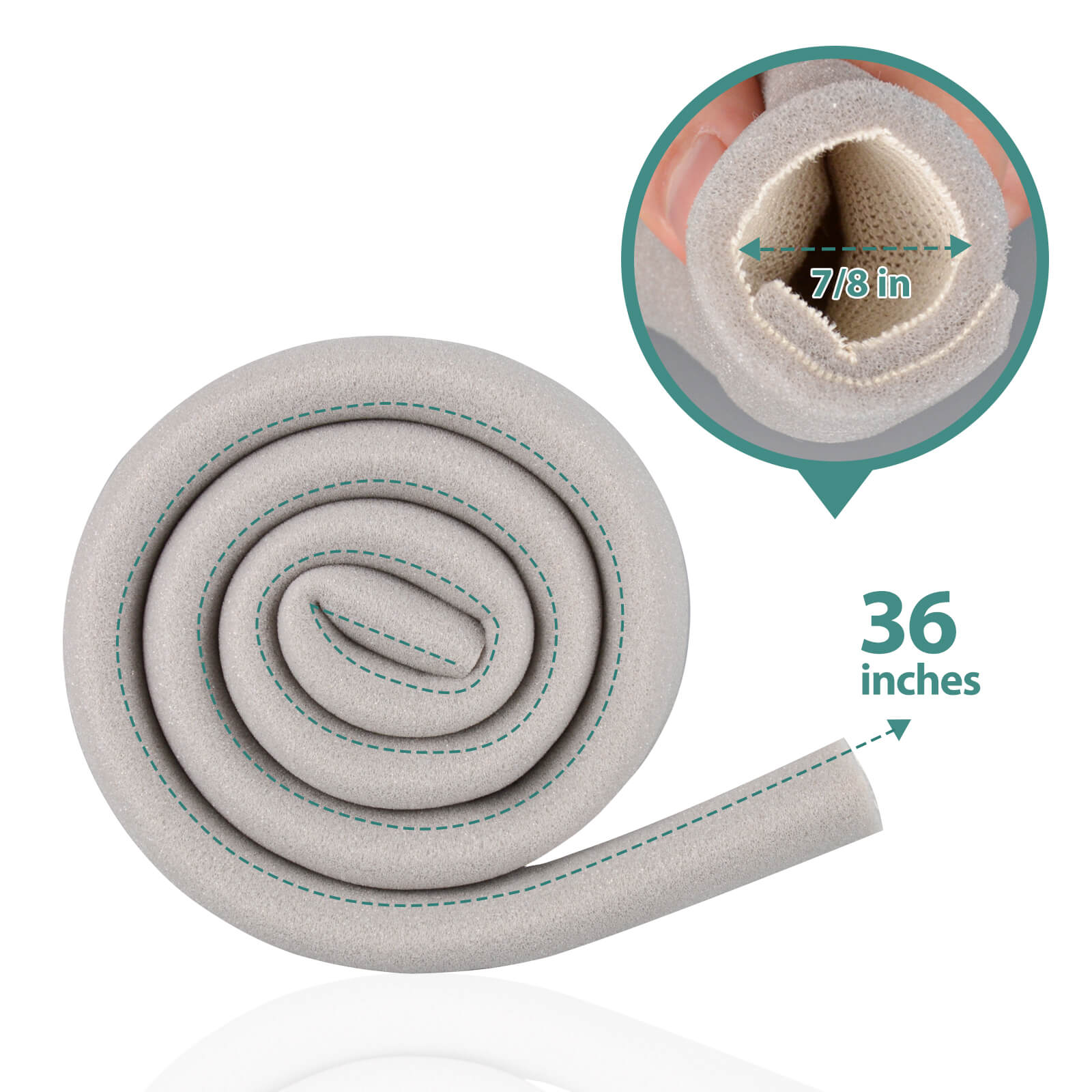 36" Foam Toe Sleeve with Overlap, Grey