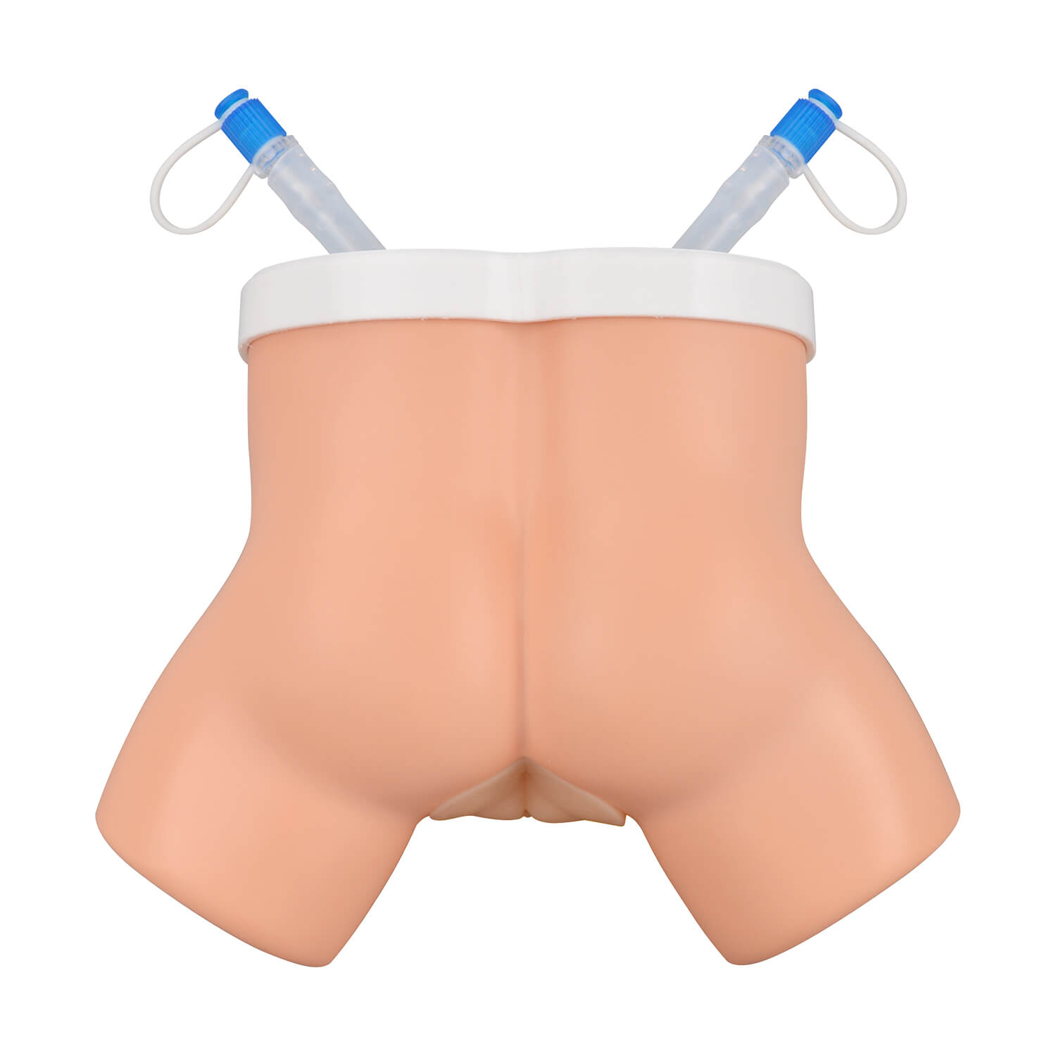 Infant catheterization simulator with visible simulated urine flow