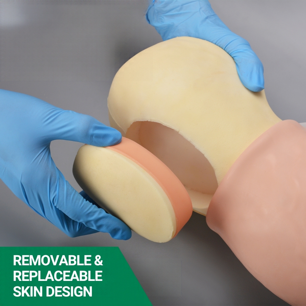 Injection practice arm with removable skin and replaceable internal core