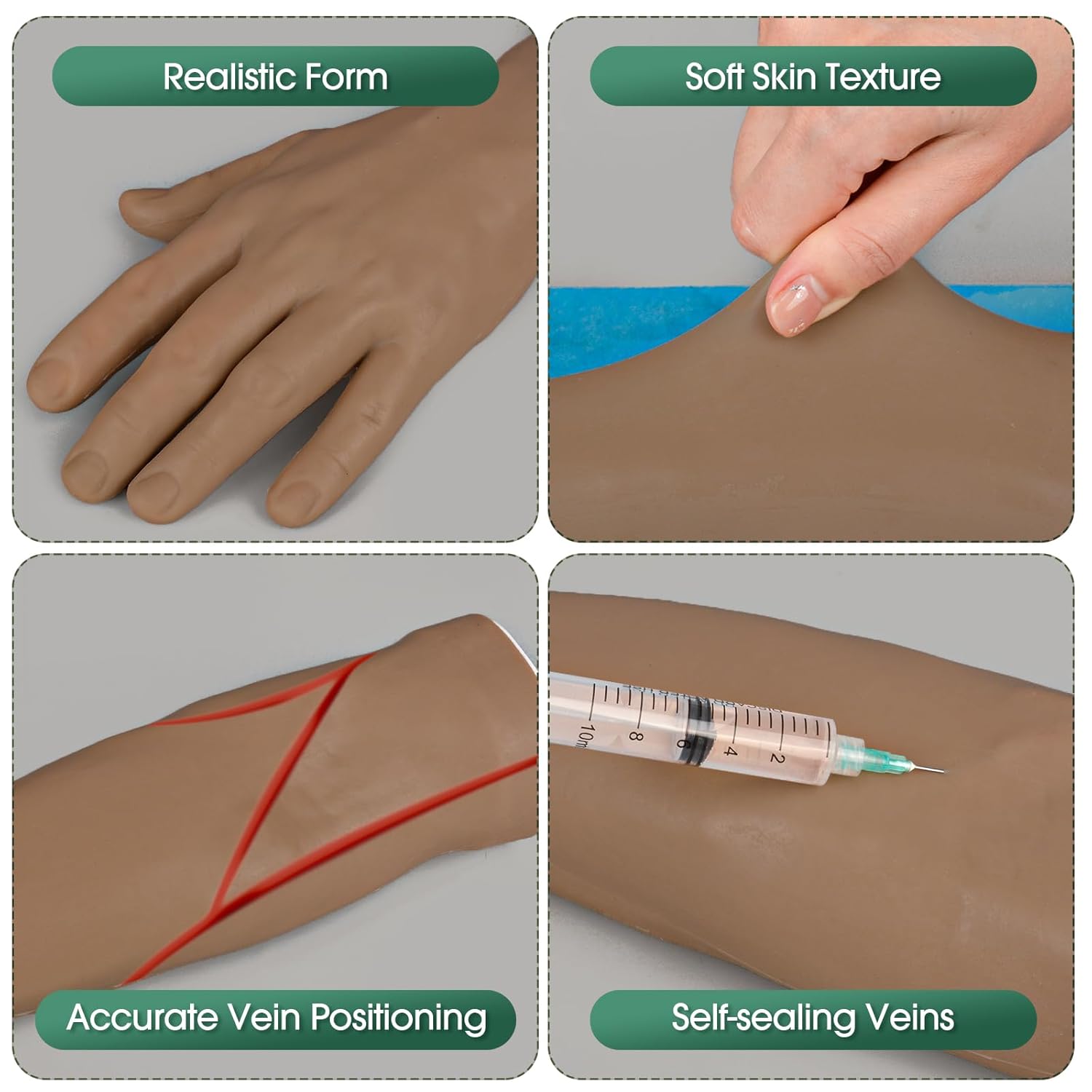 Ultrassist Dark Skin Left IV Training Arm Kit for Phlebotomy & Nursing Practice