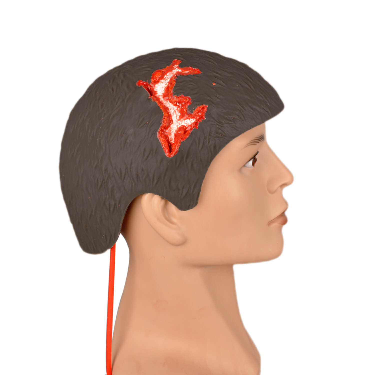 Wearable Open Scalp Wound Moulage with One-Piece Wig Design