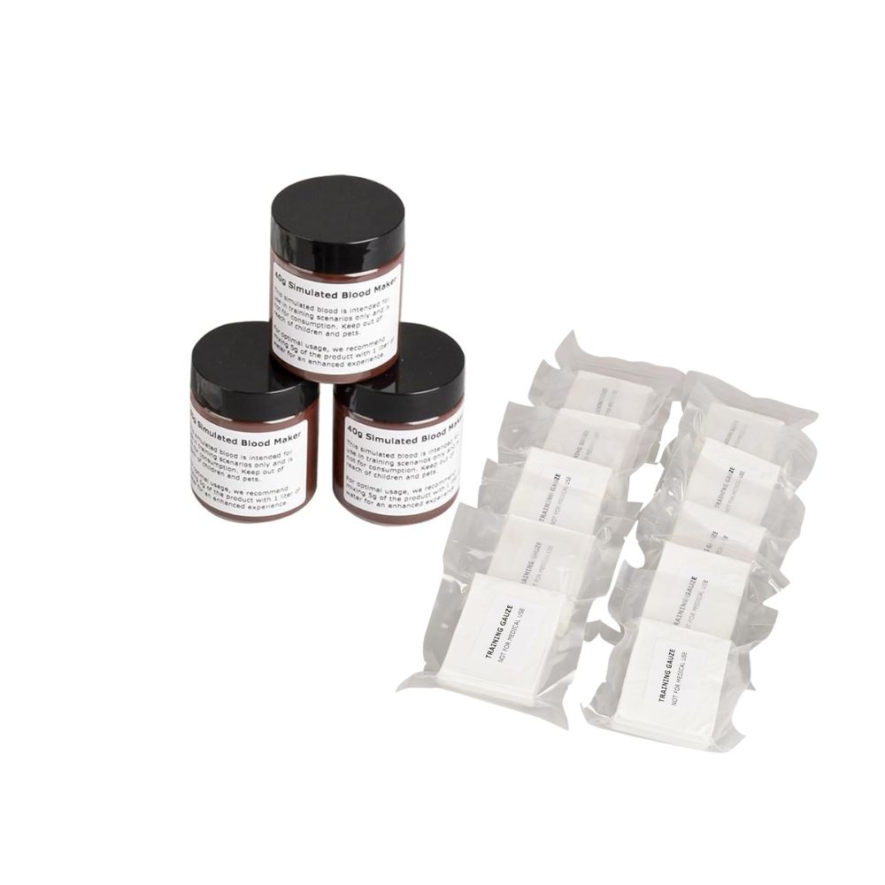 Simulated Blood Powder Training Kit with Gauze (3 x 40g + 10 Pads)