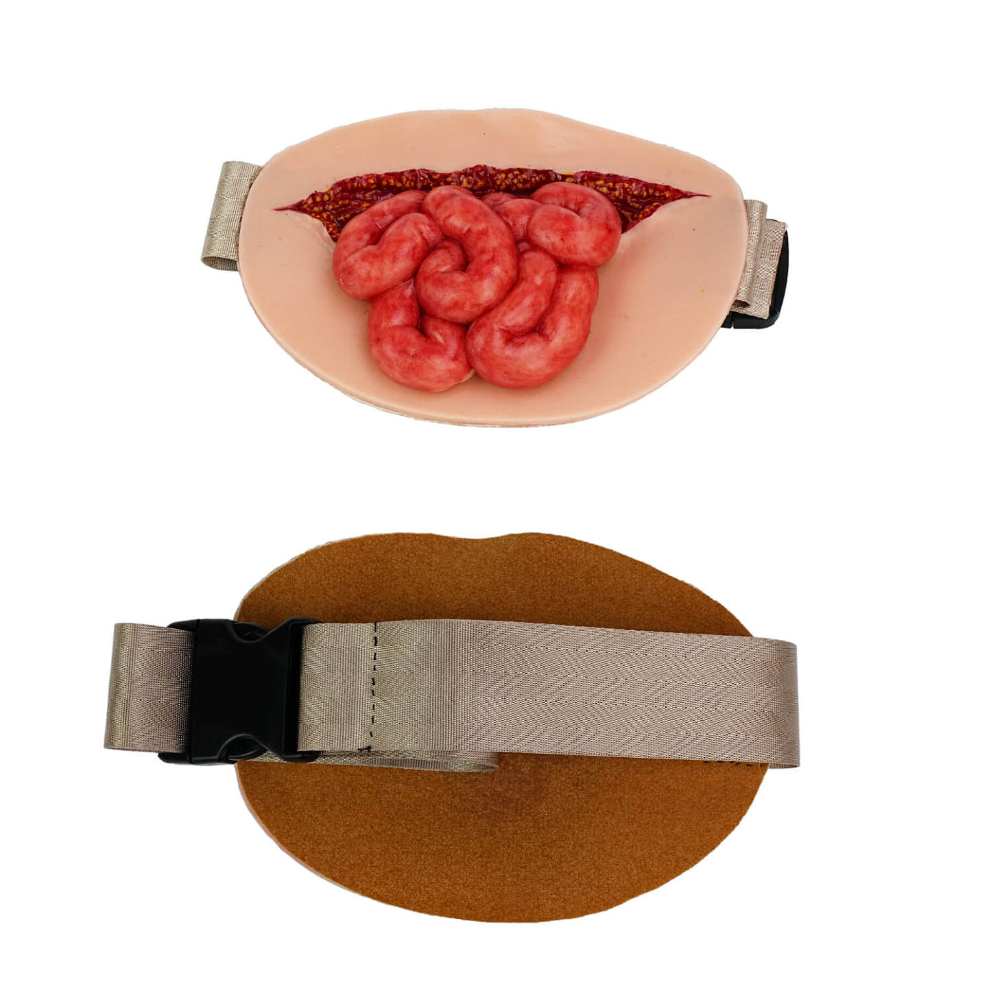 Wearable Abdominal Evisceration Wound with Protruding Small Intestines and Fat Tissue