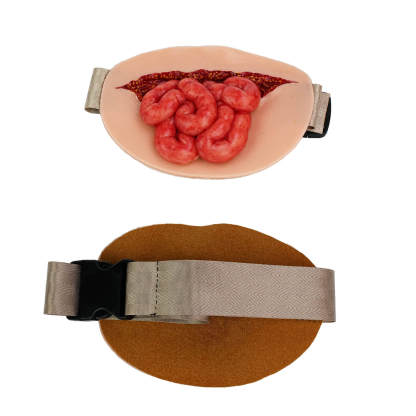 Wearable Abdominal Evisceration Wound with Protruding Small Intestines and Fat Tissue