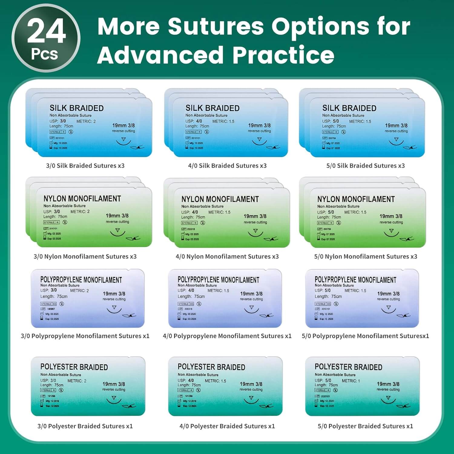 Complete Suture Practice Kit with Simulated Wounds Skin Pad, Self-Made Incision Buried Knot Training Pad, Instruments, Thread & Needles, for Nursing & Vet Students Camp Edu & Demo Only