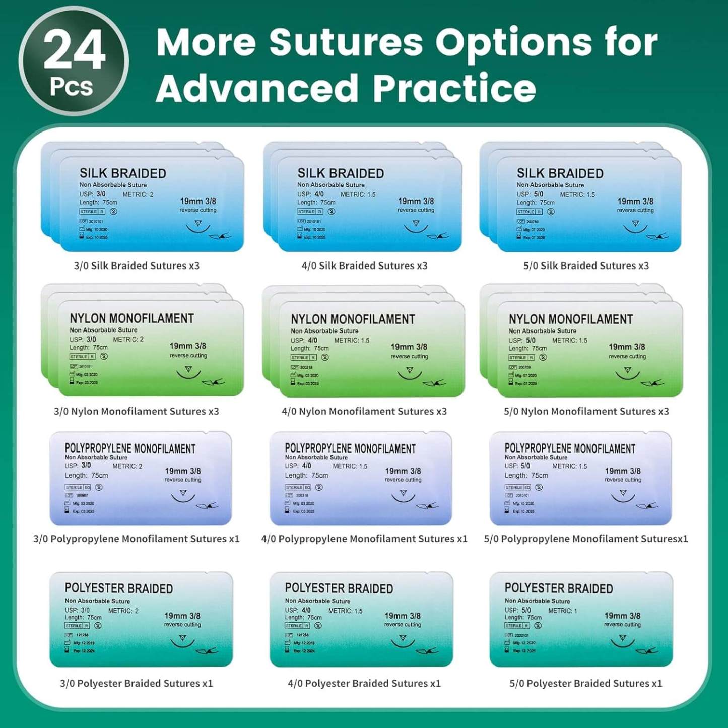 Complete Suture Practice Kit with Simulated Wounds Skin Pad, Self-Made Incision Buried Knot Training Pad, Instruments, Thread & Needles, for Nursing & Vet Students Camp Edu & Demo Only