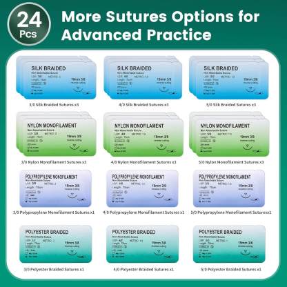 Complete Suture Practice Kit with Simulated Wounds Skin Pad, Self-Made Incision Buried Knot Training Pad, Instruments, Thread & Needles, for Nursing & Vet Students Camp Edu & Demo Only