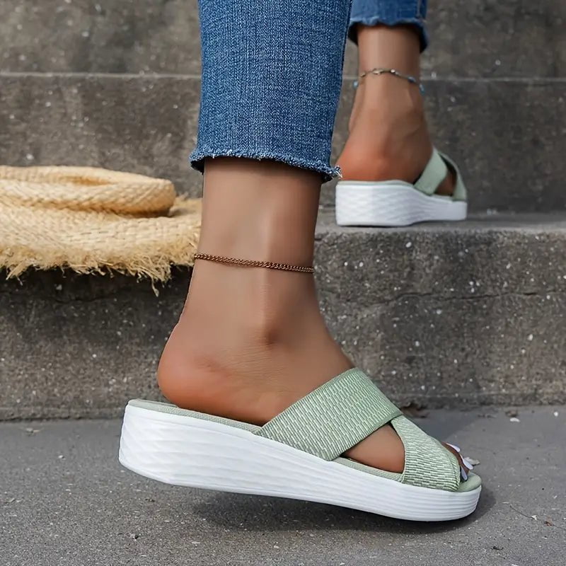 2023 Women's Cross Strap Open Toe Low Wedge Sliipers, Orthotic Flat Sandals-dressweeks