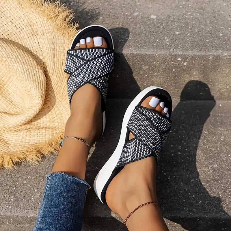 2023 Women's Cross Strap Open Toe Low Wedge Sliipers, Orthotic Flat Sandals-dressweeks