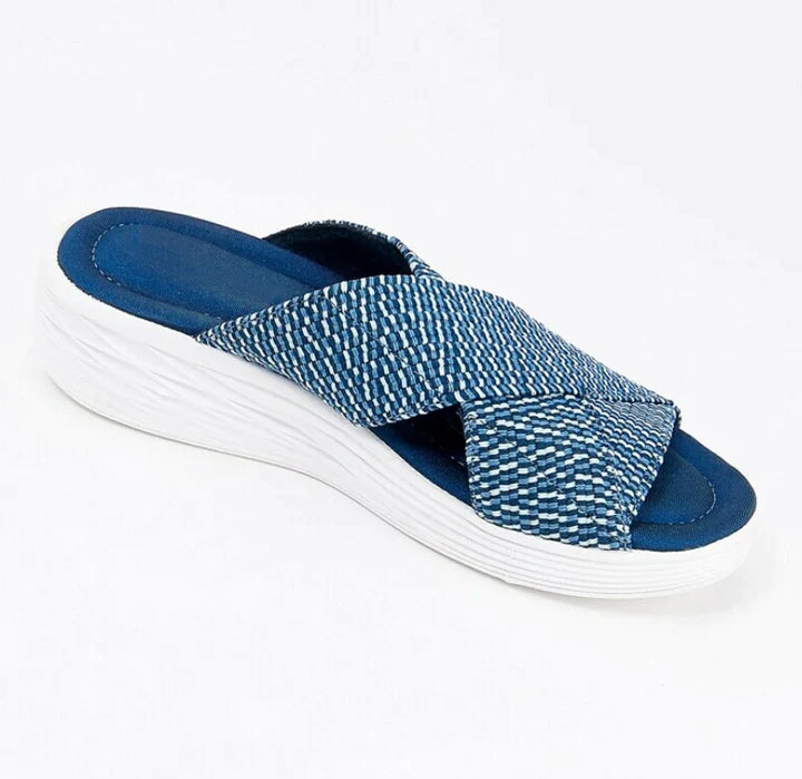 2023 Women's Cross Strap Open Toe Low Wedge Sliipers, Orthotic Flat Sandals-dressweeks