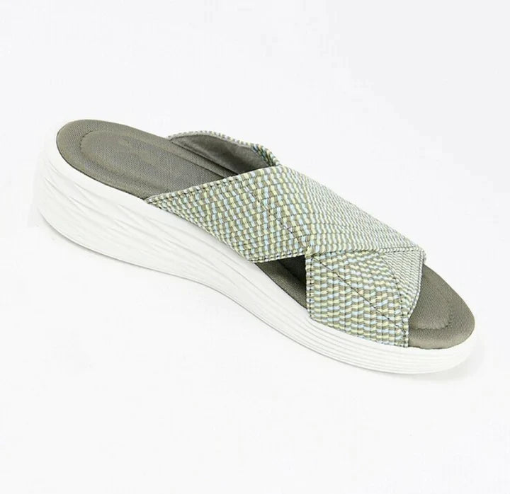 2023 Women's Cross Strap Open Toe Low Wedge Sliipers, Orthotic Flat Sandals-dressweeks