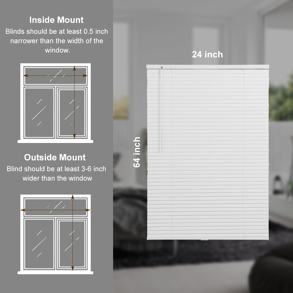 SEEYE Cordless Mini Blinds Aluminum Venetian Blind Horizontal Window Shades, 1" Slat Size - Rooming Darkening Blinds Anti-UV & Waterproof for Bedroom, Office, Easy to Install, 38" W x 64" H, White