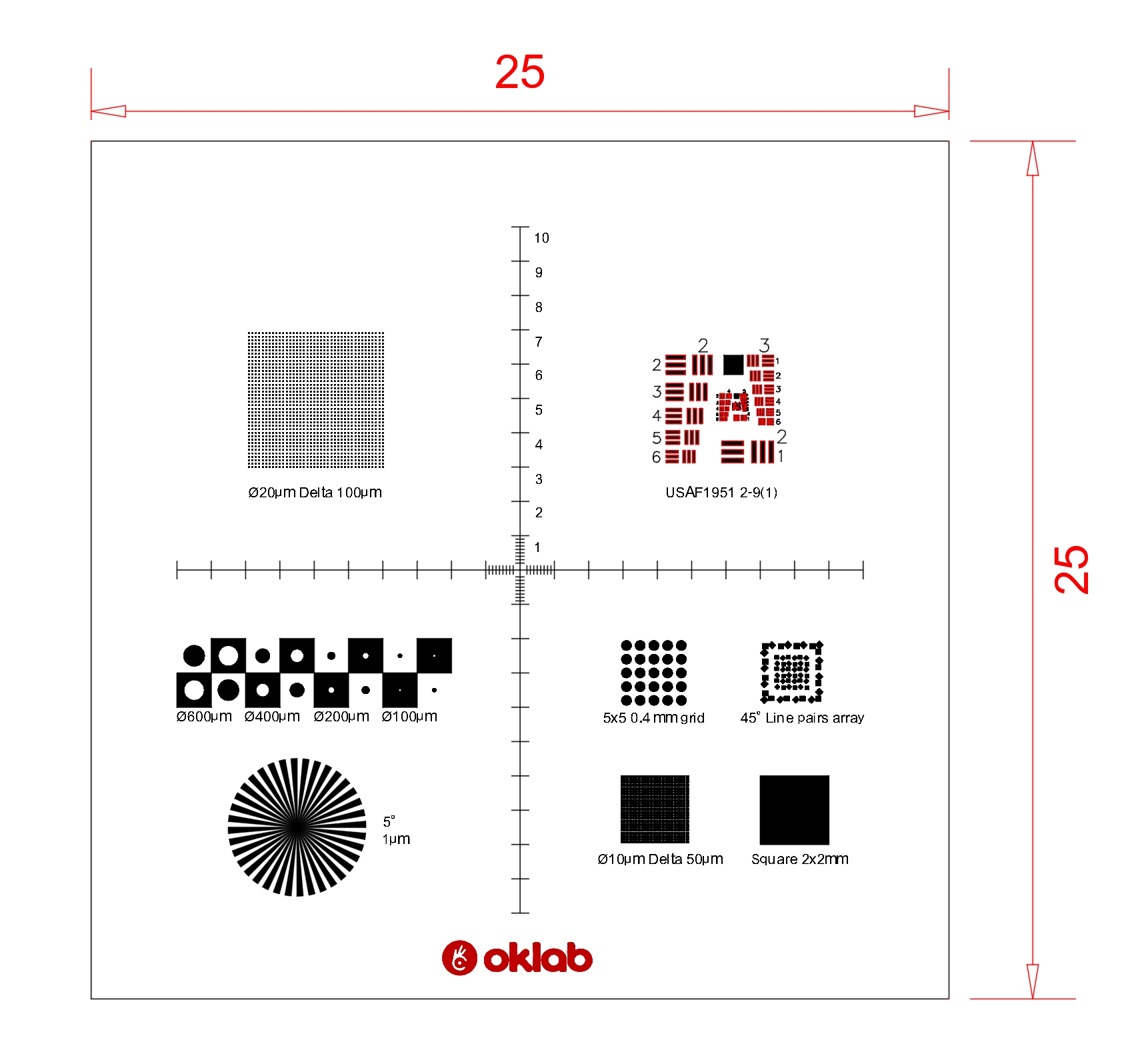 Microscope Calibration Target 1" — Multi-Pattern Micro Test Target for Optical System Calibration & Distortion Detection