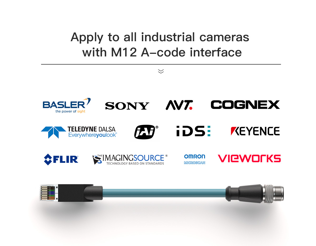 M12 A-Coded 8 Pin Male to RJ45 GigE vision Cat5E High Flex