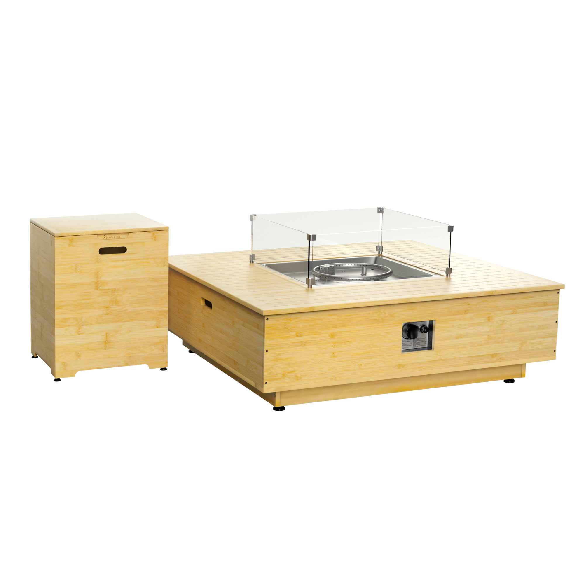 43” Outdoor Propane Fire Pit Table, Square Fire Pit Outside Frame Bracket Wood, Propane Crate Included