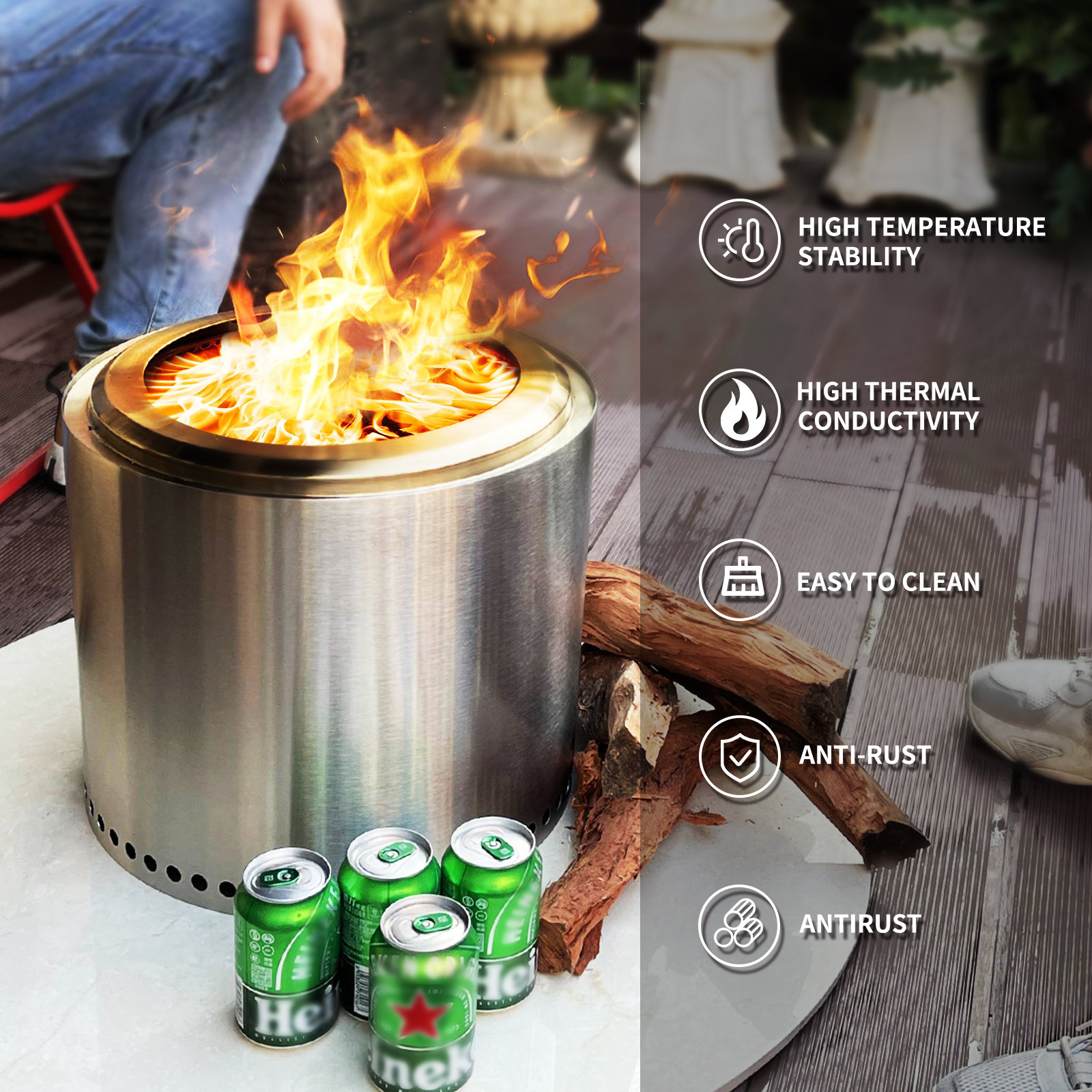 Stainless Steel Portable Low Smoke Wood Burning Fire Pit
