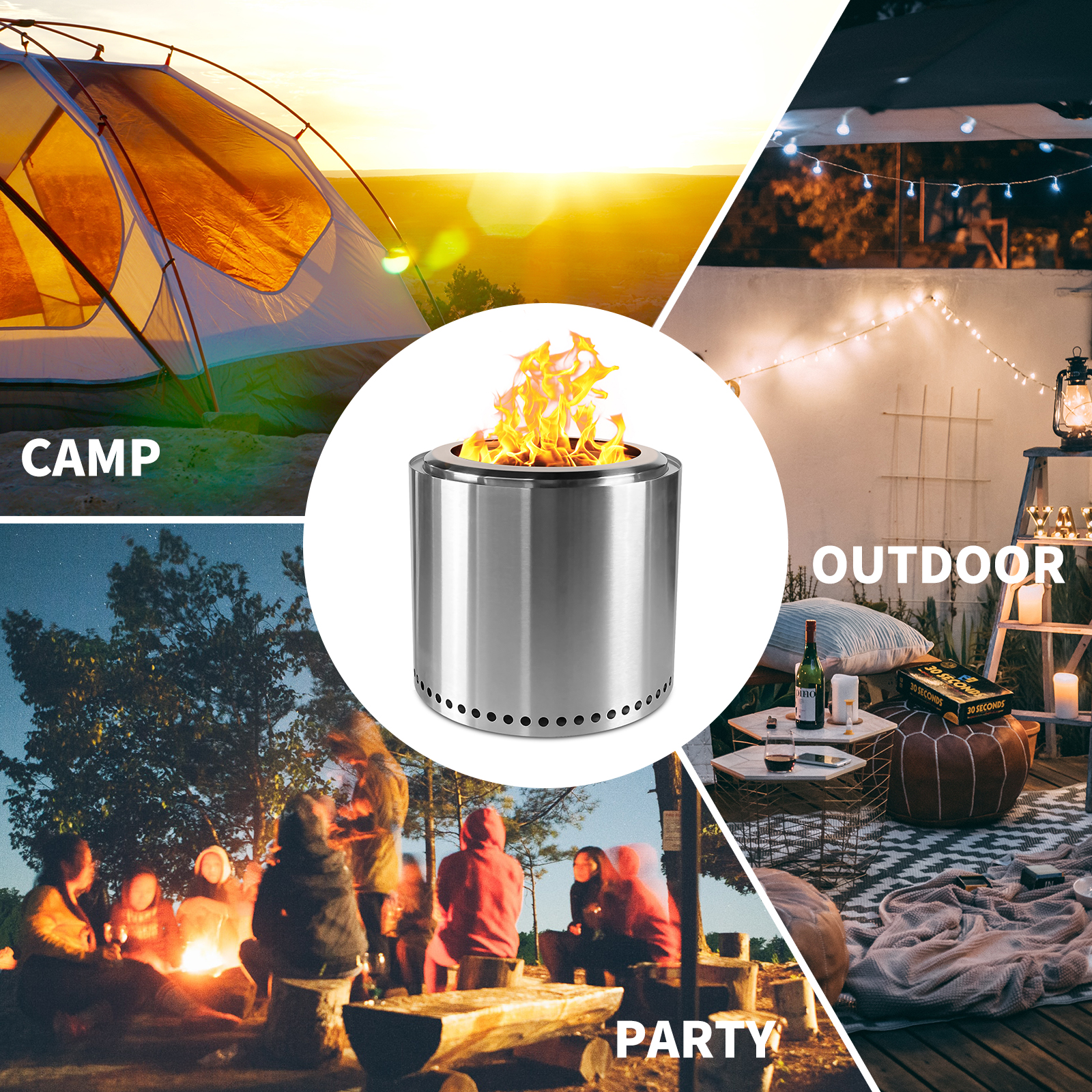 Stainless Steel Portable Low Smoke Wood Burning Fire Pit