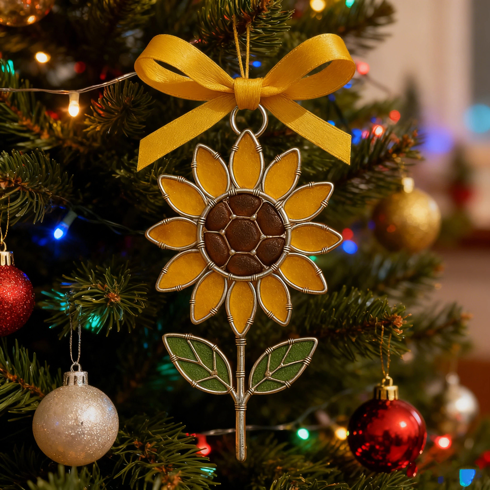🌻Handcrafted Sunflower Sea Glass Ornament.