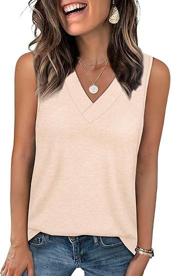 🎁Last Day ✨Women's Sleeveless V-Neck Slimming Loose Fit Casual Tank Top T-Shirt