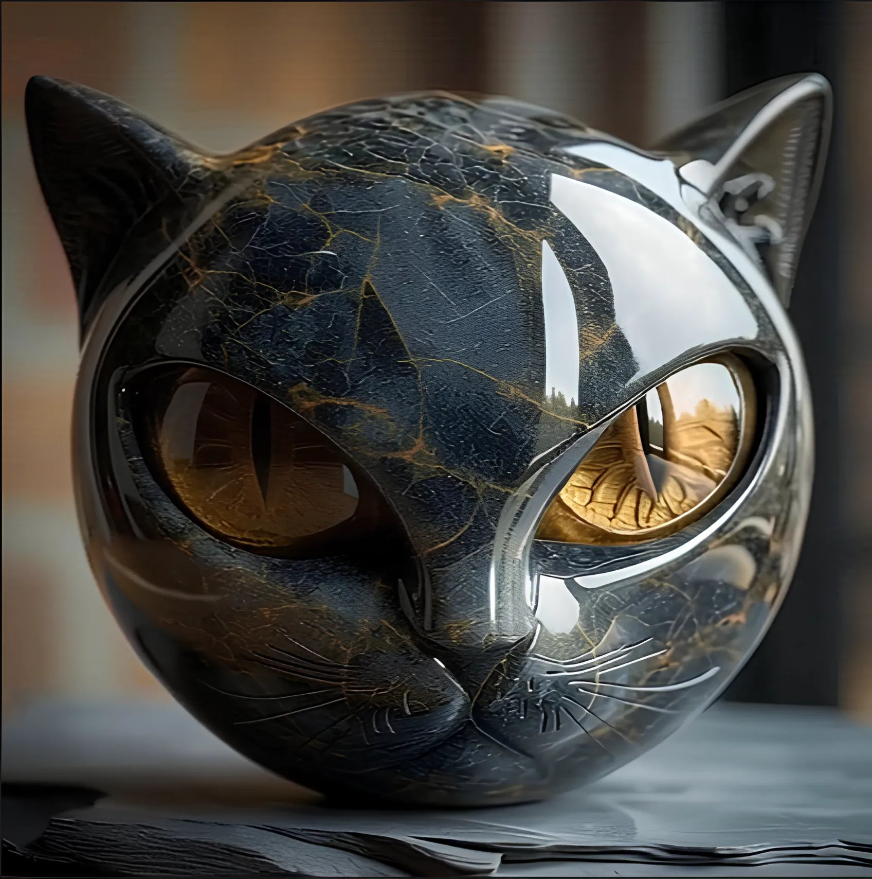Luxury Black Cat Quartz Stone Sculpture – Elegant Home Décor & Gift-Ready Art Piece