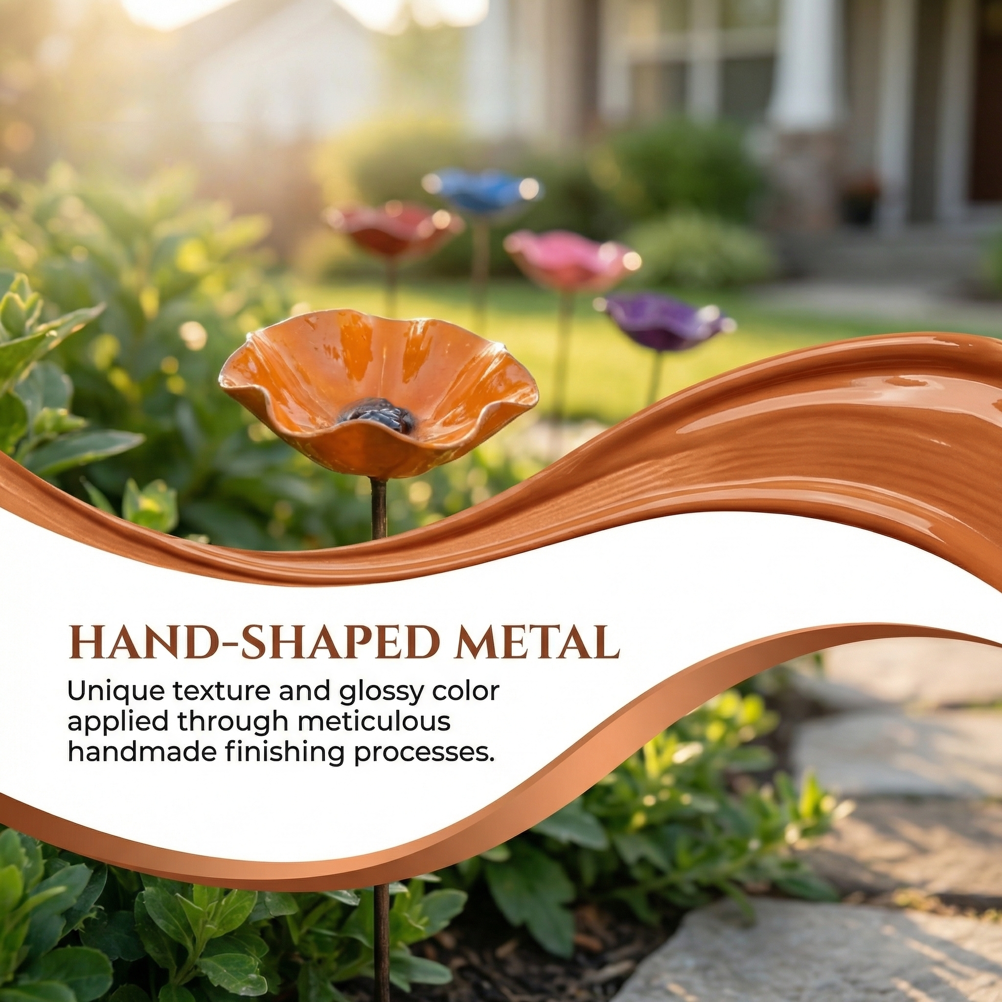 Handmade Metal Flower Bird Bath & Pollinator Water Station