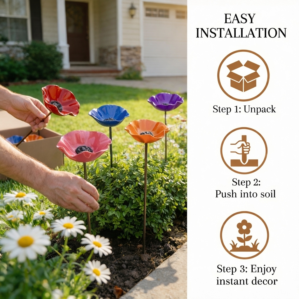 Handmade Metal Flower Bird Bath & Pollinator Water Station