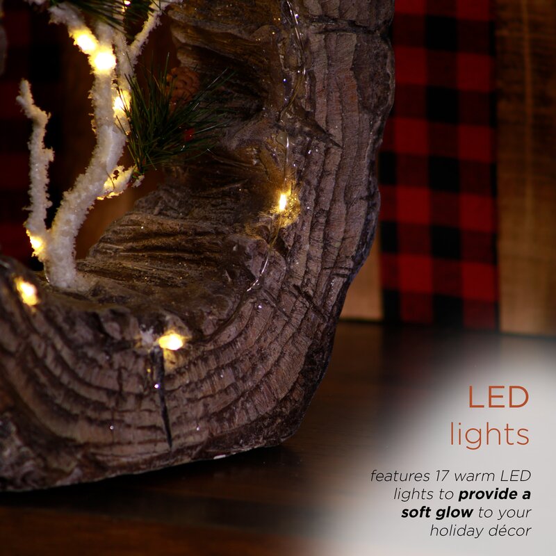 21"H Indoor/Outdoor Statue Decoration with Carved Wood Look and LED Lights, 21" H x 6" W 12" D, Brown