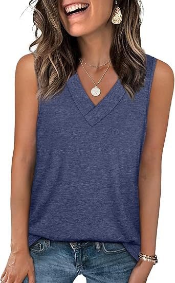 🎁Last Day ✨Women's Sleeveless V-Neck Slimming Loose Fit Casual Tank Top T-Shirt