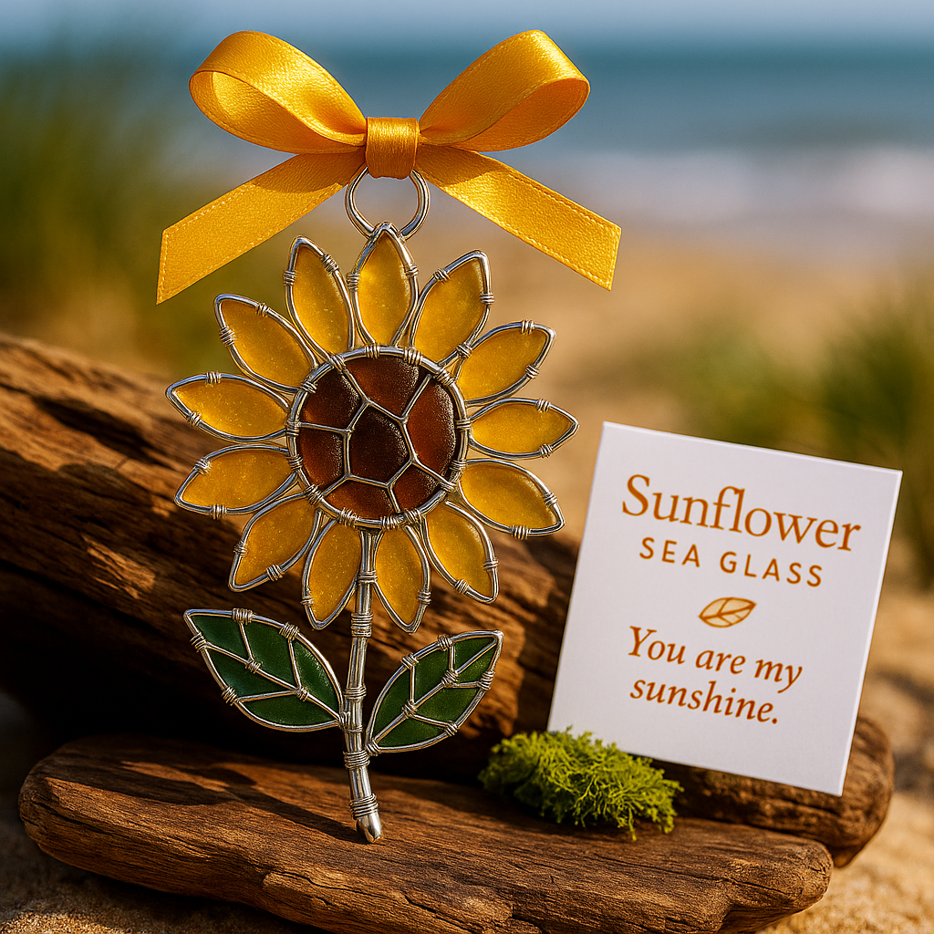 🌻Handcrafted Sunflower Sea Glass Ornament.