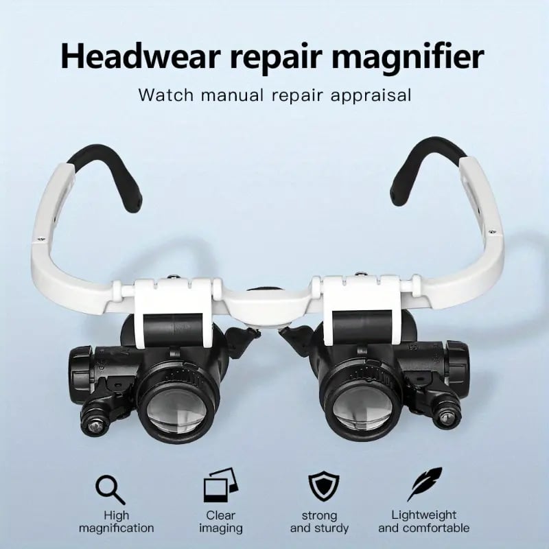 2led head mounted illuminating microscope headband repair led lamp light magnifying glass with 8x 15x 23 loupe details 3