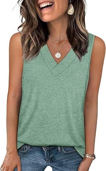 🎁Last Day ✨Women's Sleeveless V-Neck Slimming Loose Fit Casual Tank Top T-Shirt