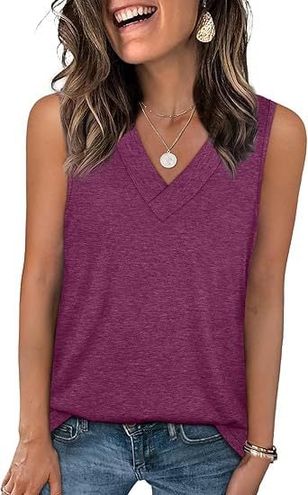 🎁Last Day ✨Women's Sleeveless V-Neck Slimming Loose Fit Casual Tank Top T-Shirt
