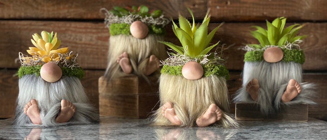 Gnomes, planters, gifts, decor, pots, succulents, gnomes with feet image 1