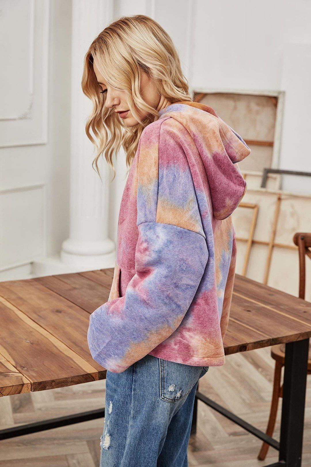Tie-Dye Long Sleeve Loose Fashion Hoodie
