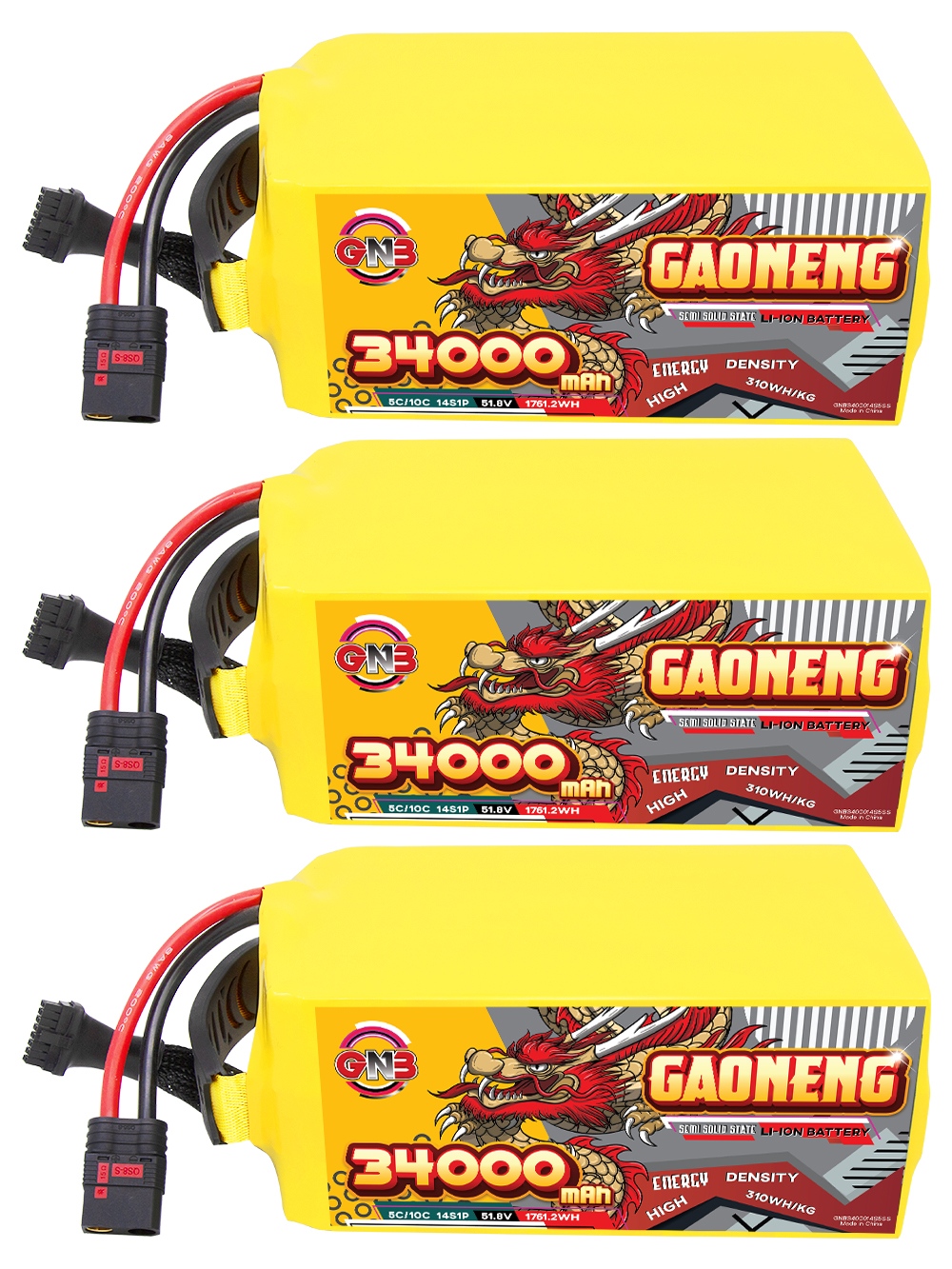 GAONENG GNB 34000mah 14S 51.8V 5C QS8 Semi Solid State Li-ion Battery 310WH/kg 