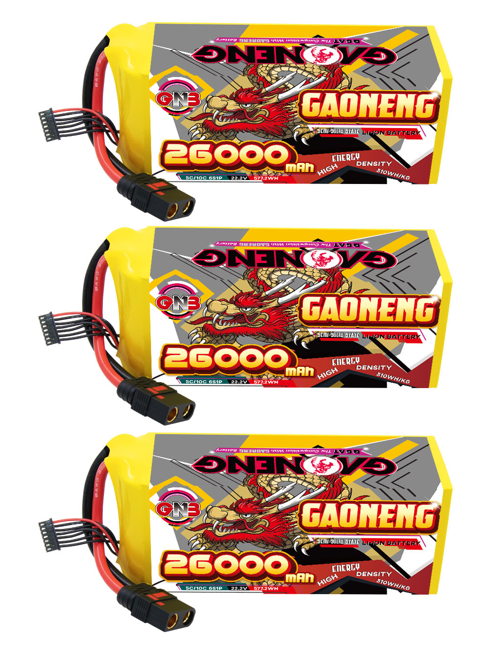 GAONENG GNB 26000mah 6S 22.2V 5C QS8 Semi Solid State Li-ion Battery 310WH/kg