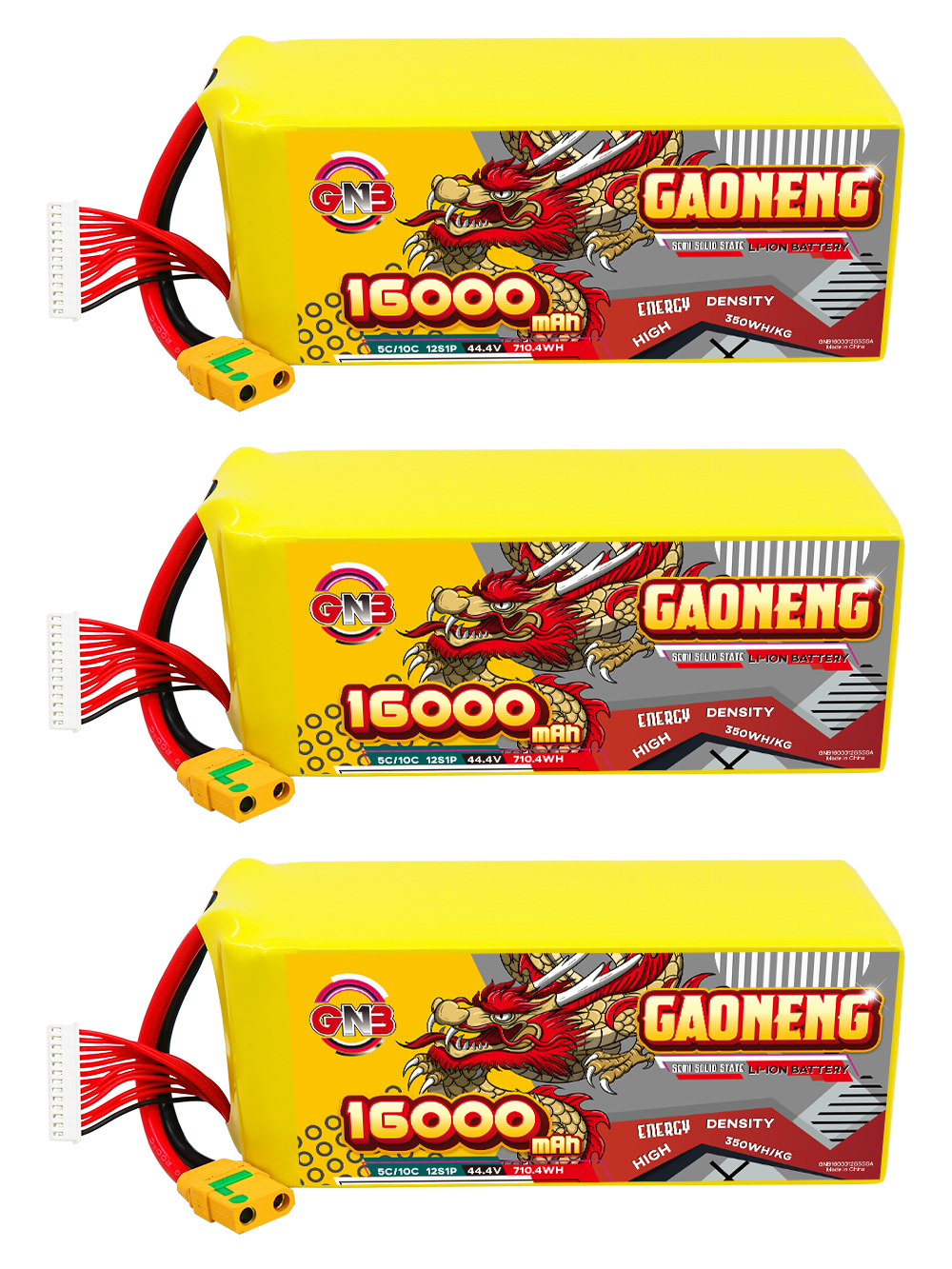 GAONENG GNB 16000mah 12S 44.4V 5C XT90S Semi Solid State Li-ion Battery 350WH/kg