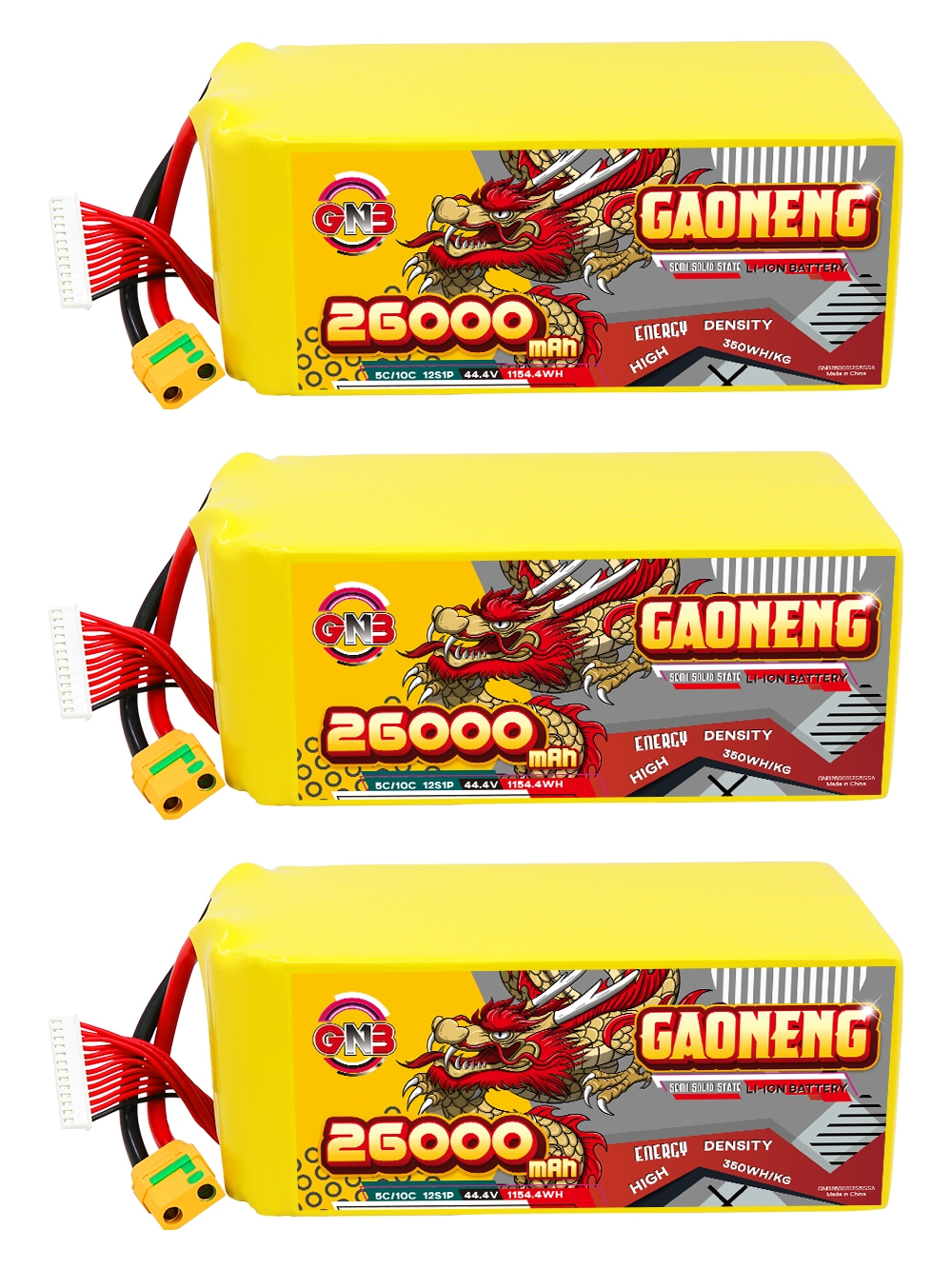 GAONENG GNB 26000mah 12S 44.4V 5C XT90S Semi Solid State Li-ion Battery 350WH/kg
