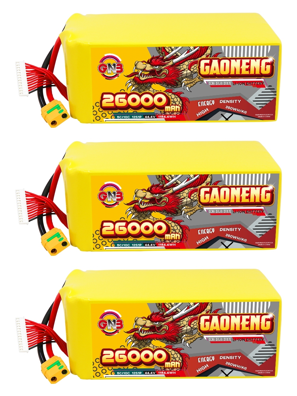 GAONENG GNB 26000mah 12S 44.4V 5C XT90S Semi Solid State Li-ion Battery 350WH/kg