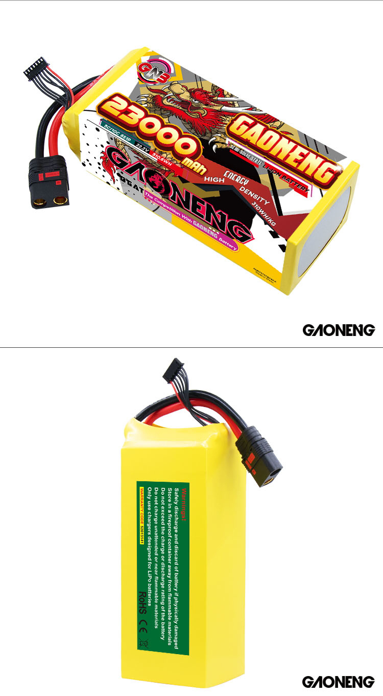 GAONENG GNB 23000mah 6S 22.2V 5C QS8 Semi Solid State Li-ion Battery 310WH/kg