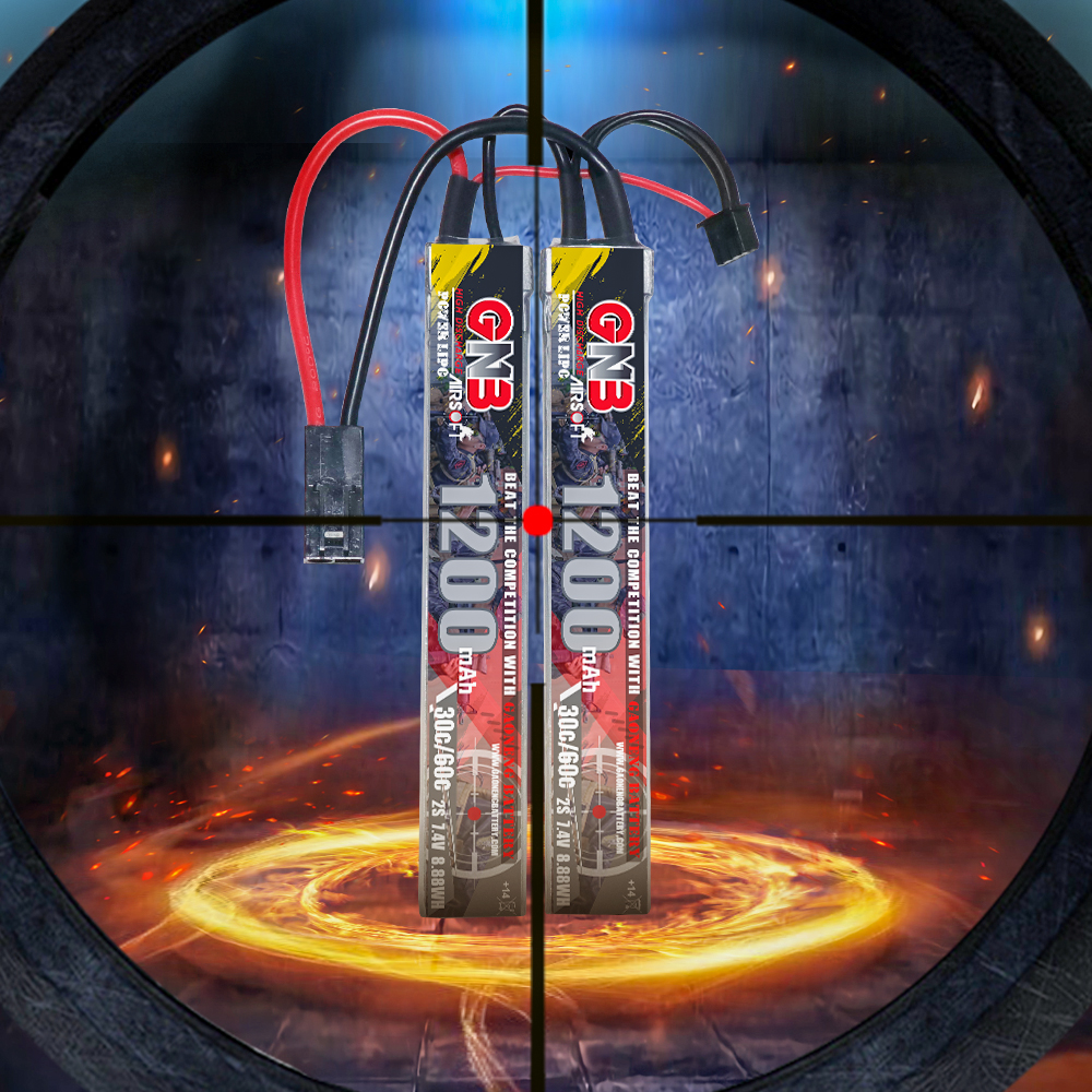 2PCS - GAONENG GNB 2S 7.4V 1200mAh 30C Mini Tamiya 2 Cells LiPo Battery for AirSoft