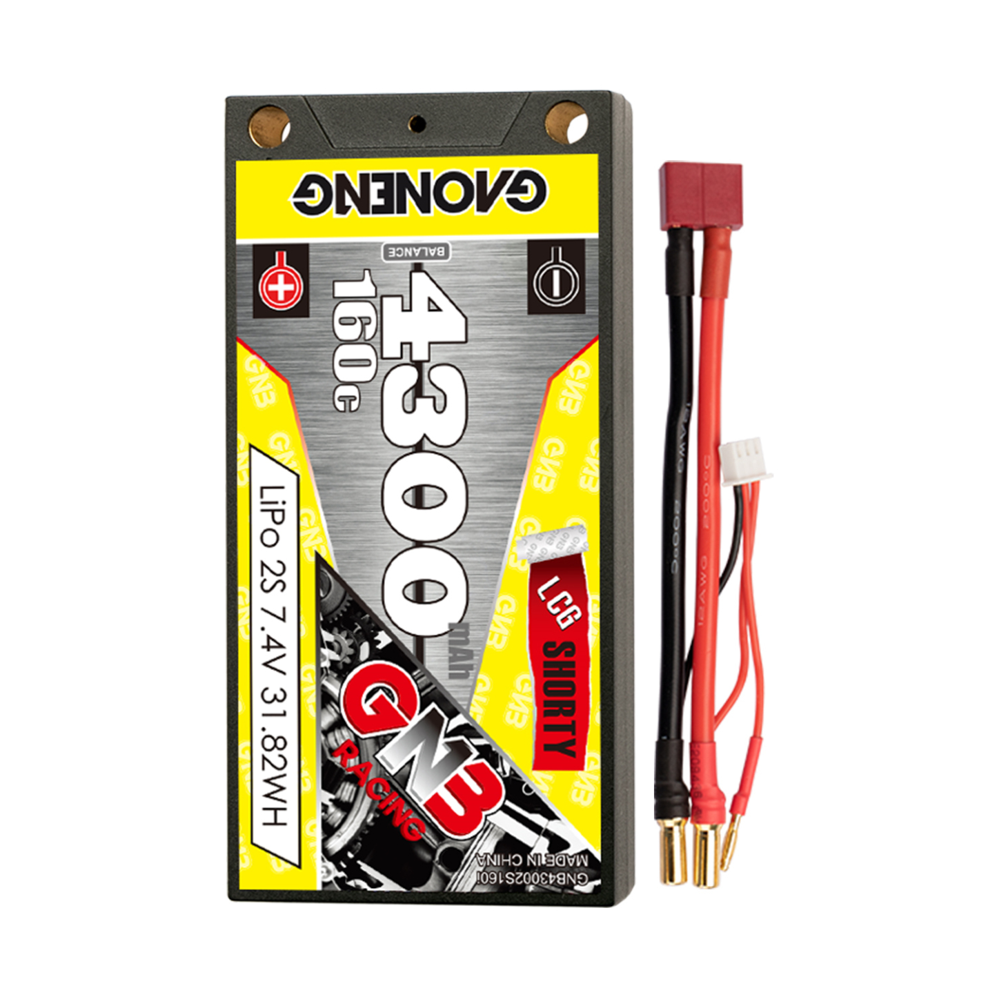 GAONENG GNB 2S 7.4V 4300mAh 160C LCG Shorty 5mm Bullet Hard Case LiPo Battery