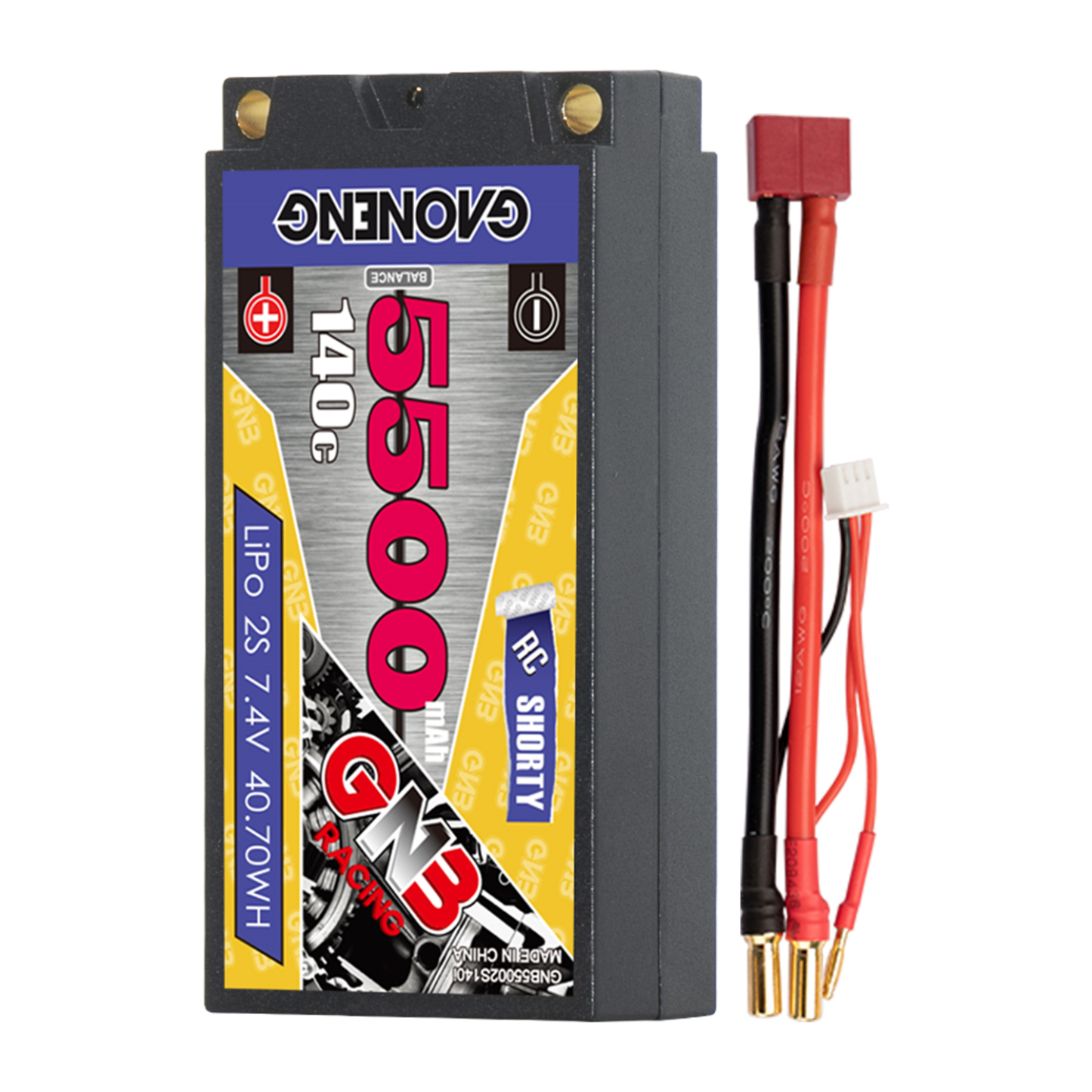 GAONENG GNB 2S 7.4V 5500mAh 140C Shorty Pack 5mm Bullet Hard Case LiPo Battery