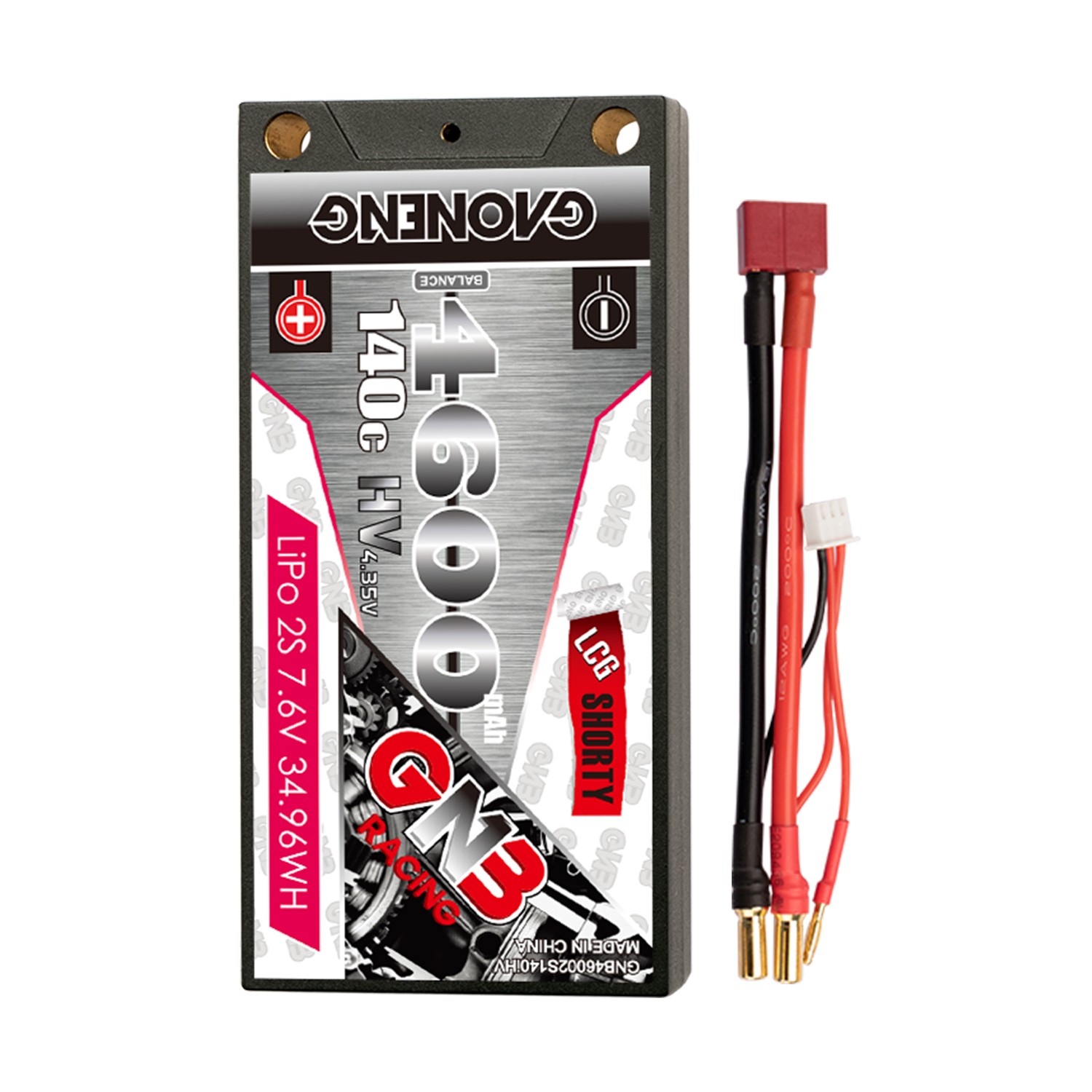 GAONENG GNB LiHV 2S 7.6V 4600mAh 140C LCG Shorty 5mm Bullet Hard Case LiPo Battery (ROAR Approved)