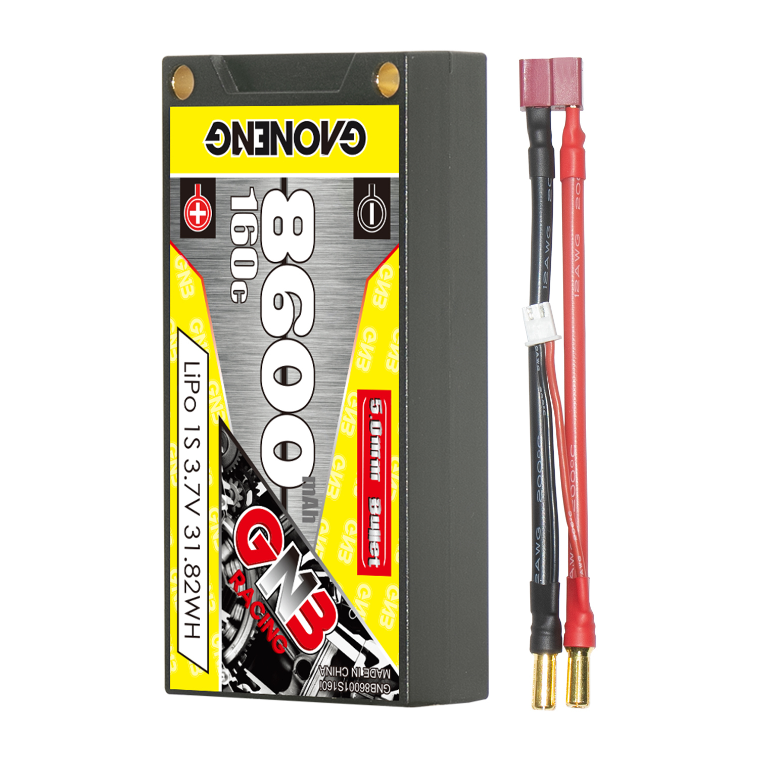 GAONENG GNB 1S 3.7V 8600mAh 160C 5mm Bullet Hard Case LiPo Battery