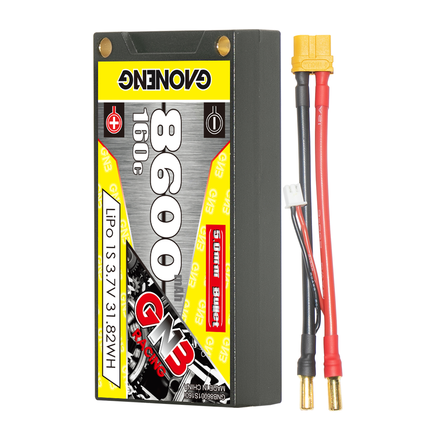 GAONENG GNB 1S 3.7V 8600mAh 160C 5mm Bullet Hard Case LiPo Battery